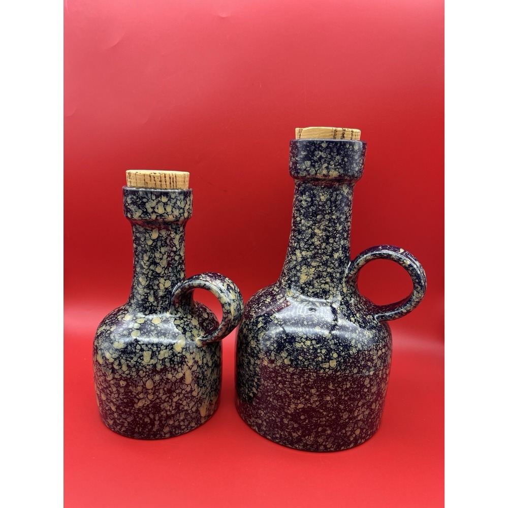 2 Vintage Mottled Blue Craft Pitcher Jig Vase 66/9 Italy Bitossi Pottery 10", 8"